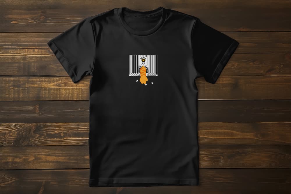 Not For Sale Cat T-Shirt – clever cat paw barcode graphic on premium unisex shirt.