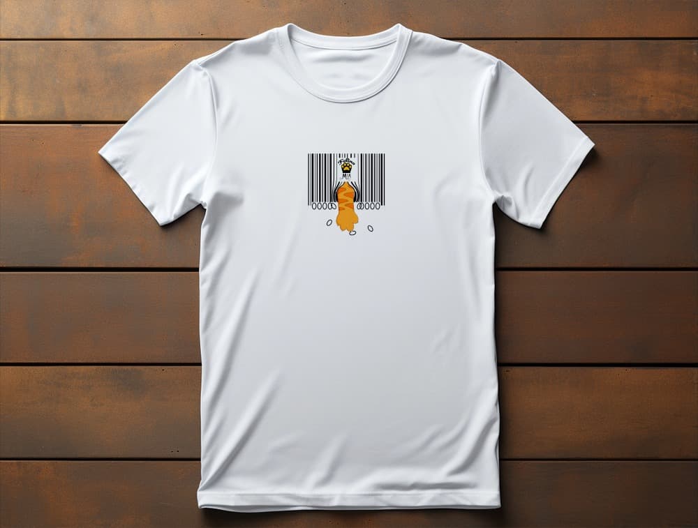 Not For Sale Cat T-Shirt – clever cat paw barcode graphic on premium unisex shirt.