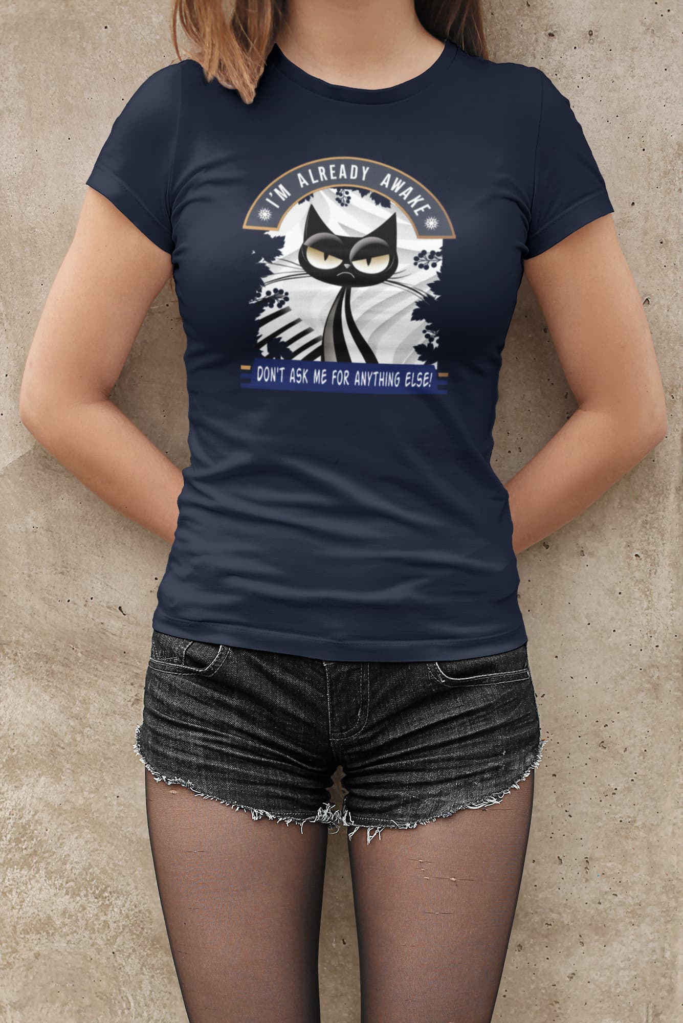 Casual look with Don’t Ask Me Cat T-Shirt – sarcastic grumpy cat humor design for feline lovers.