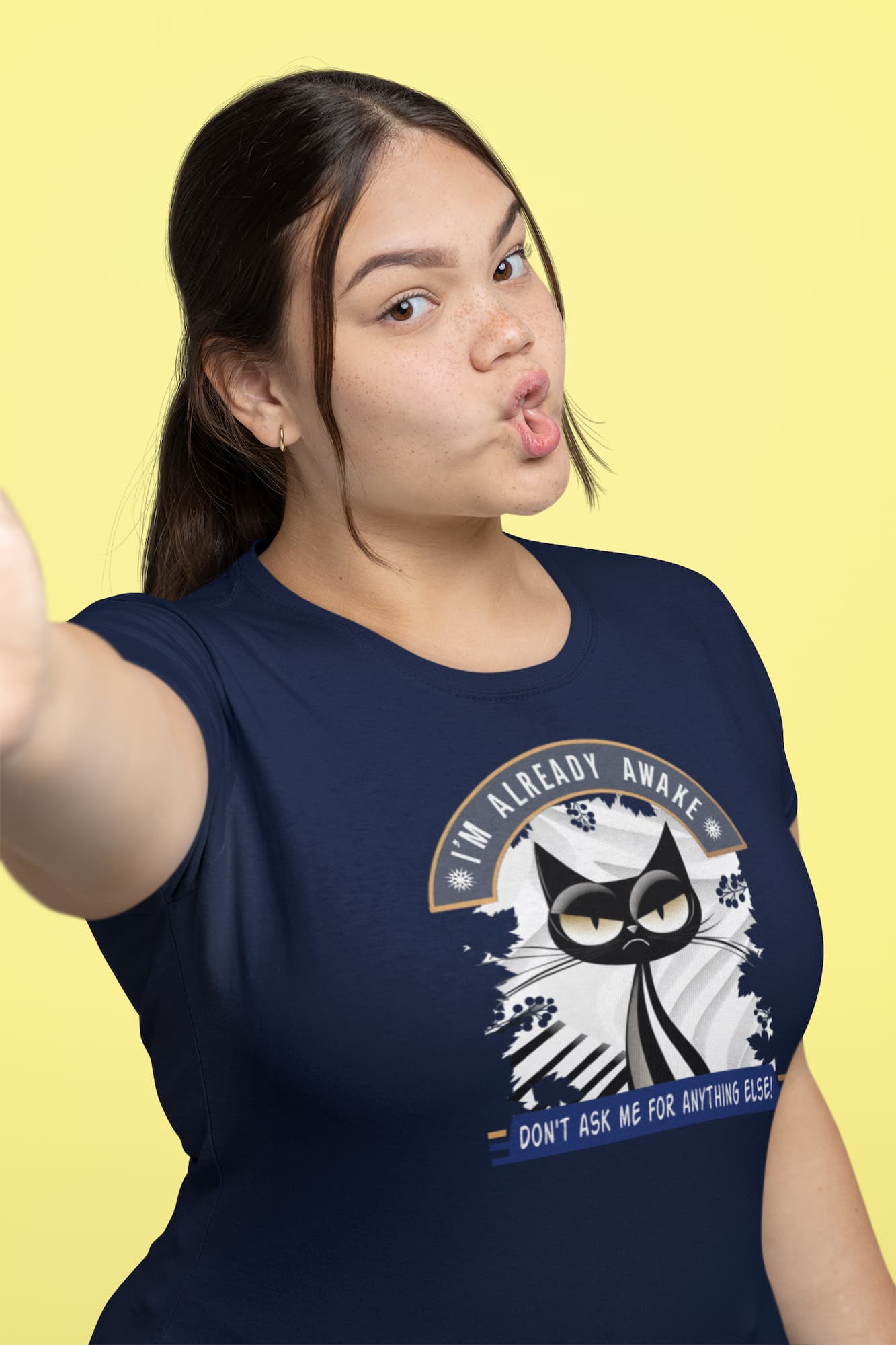 Casual look with Don’t Ask Me Cat T-Shirt – sarcastic grumpy cat humor design for feline lovers.