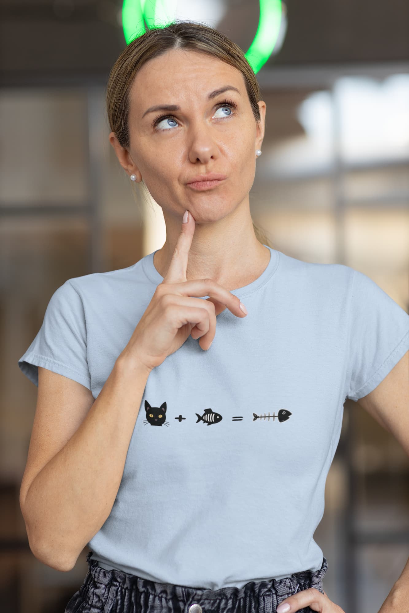 Casual outfit with Equation for Cats Funny Math Cat T-Shirt ā witty cat lover tee with math-inspired design.