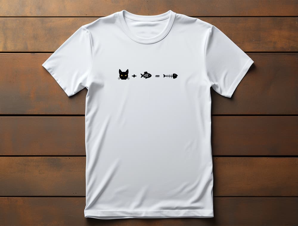 Equation for Cats Funny Math Cat T-Shirt – playful unisex tee with cat and fish formula graphic.