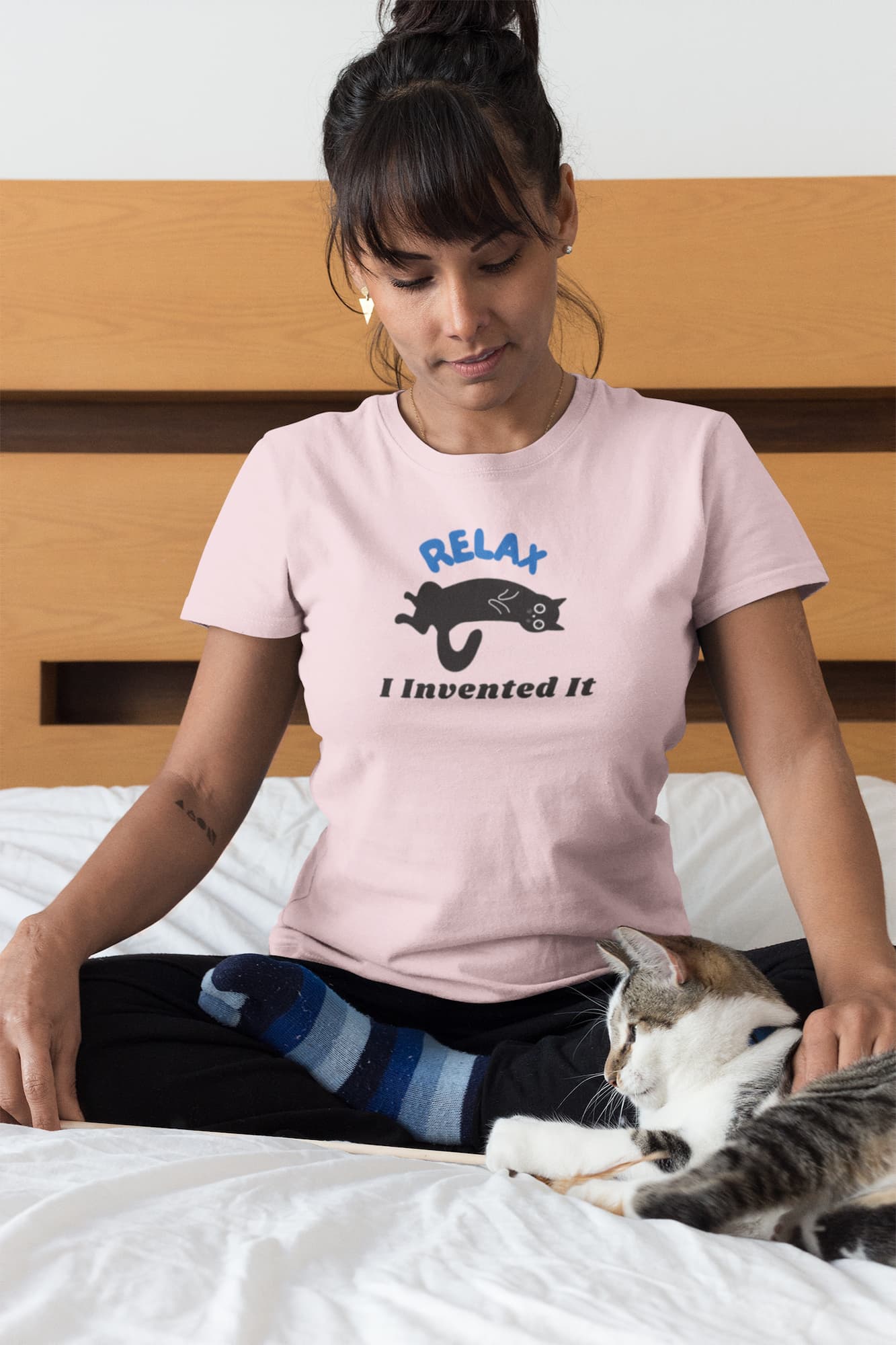 Casual outfit with Relax Funny Zen Cat T-Shirt ā stylish unisex tee with peaceful minimalist cat design.