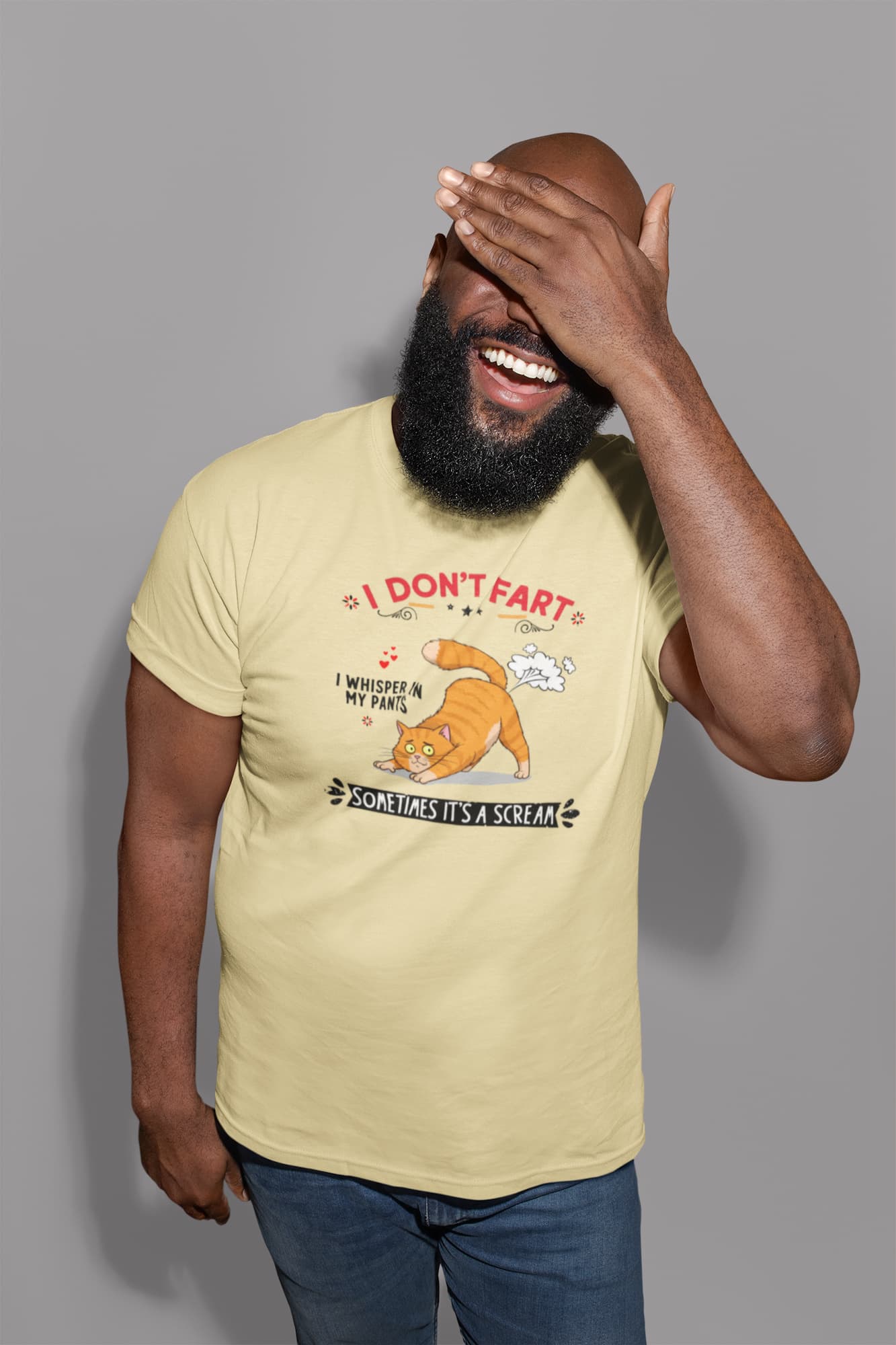 Casual look with I Don’t Fart Funny Cat Humor T-Shirt – playful unisex tee for cat lovers with sarcastic humor.
