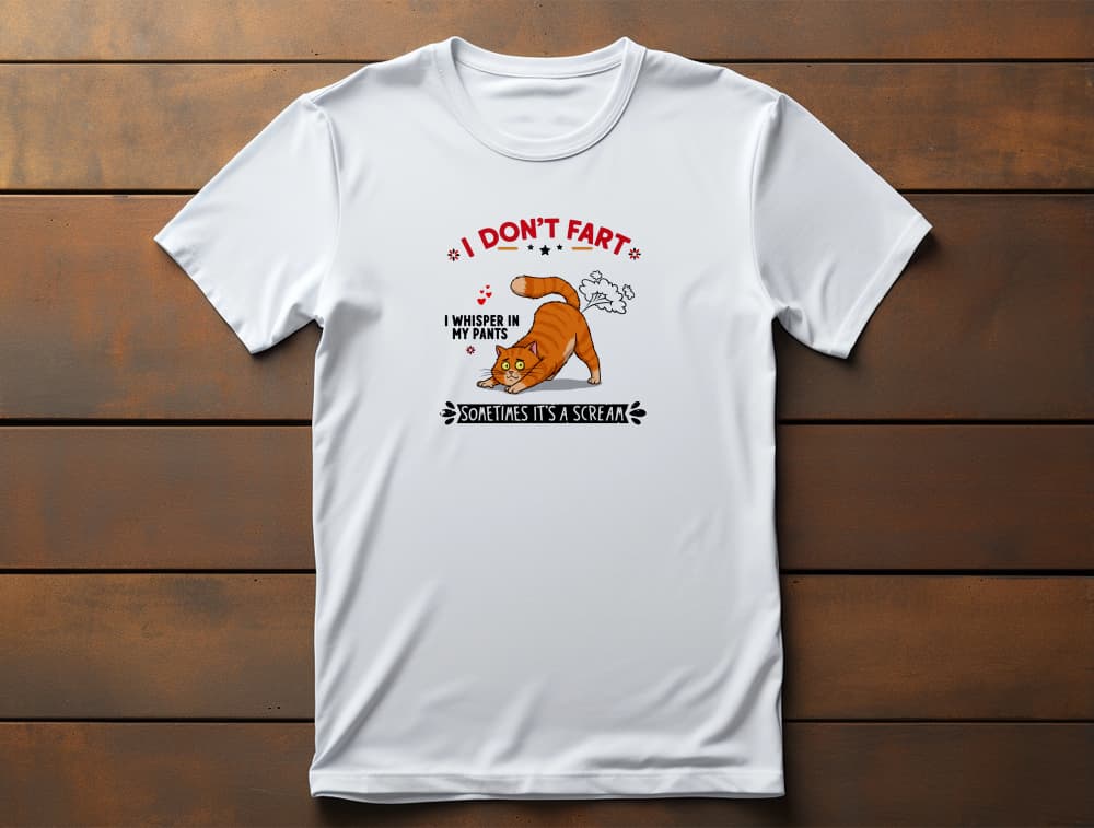 I Don’t Fart Funny Cat Humor T-Shirt – unisex premium tee featuring cheeky cat humor typography graphic.