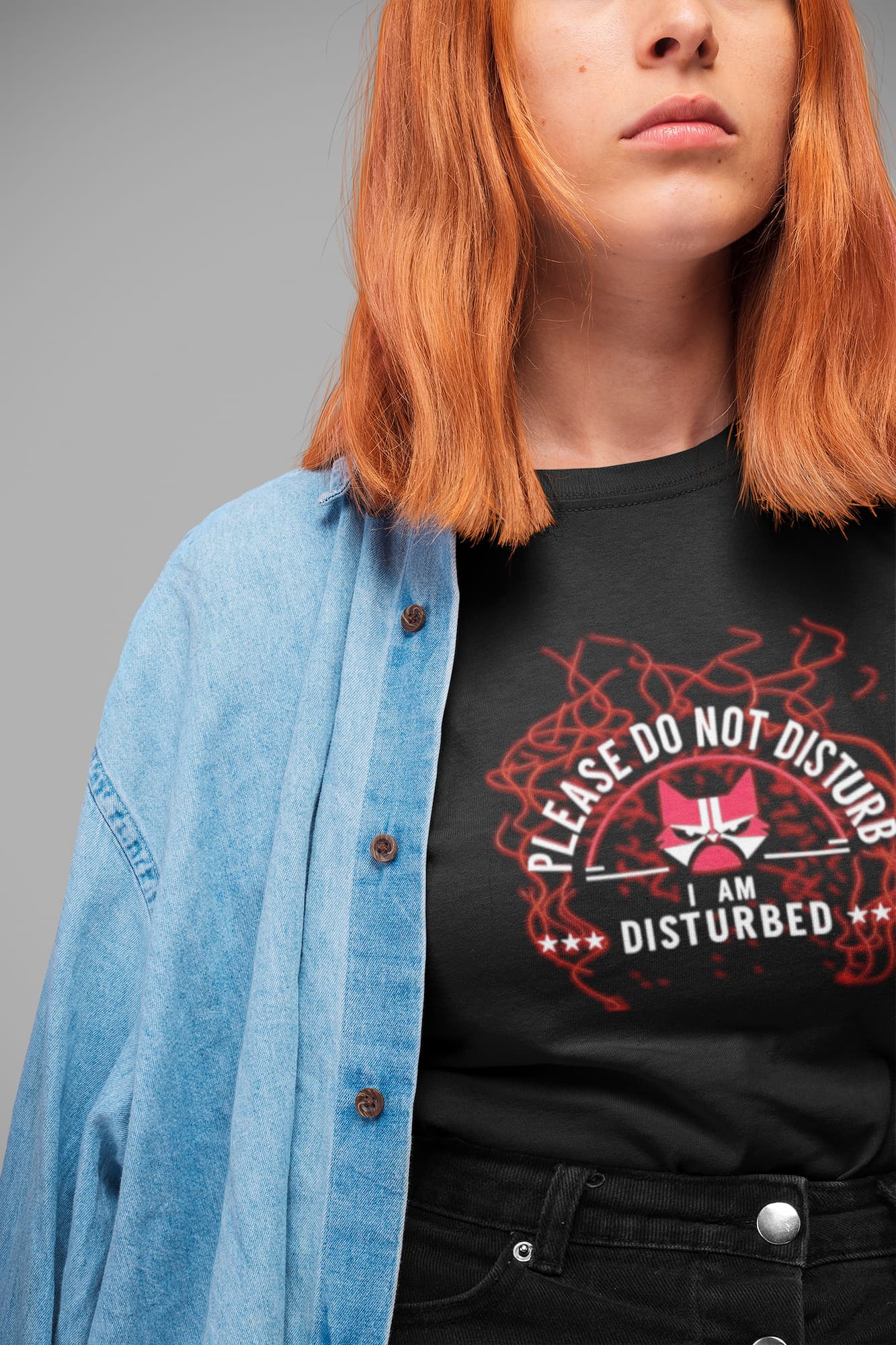 Casual look with I Am Disturbed Funny Cat Humor T-Shirt – sarcastic unisex tee for cat lovers and humor fans.