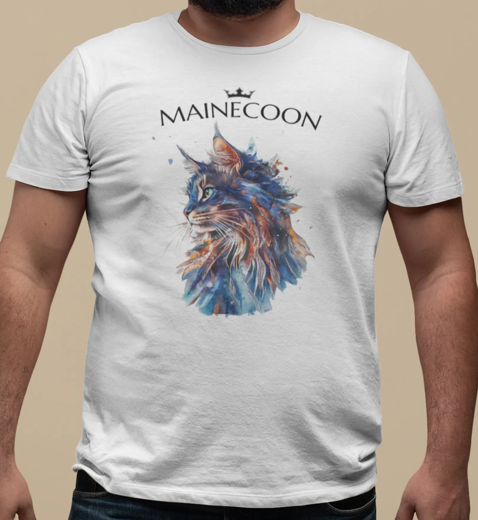 Close-up of the 'Majestic Mane – The Maine Coon Edition' print highlighting the textured brushstrokes, artistic color blending, and fine details of the cat’s mane.