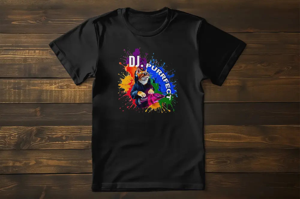 Beat Maker Cat T-Shirt – unisex premium shirt with vibrant orange cat DJ design, celebrating music, diversity, and self-expression.