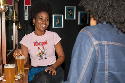 Person wearing Kanpai Maneki Beer T-Shirt – Japanese-inspired lucky cat design with beer, tattoo, and bold Kanpai theme.