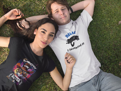 Western style outfit featuring the Cowboy Cat T-Shirt – Meow Or Never design with playful feline cowboy graphic.