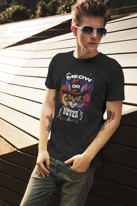 Model wearing the Cowboy Cat T-Shirt – Meow Or Never Western Tee with fearless cowboy cat design, unisex premium fit.
