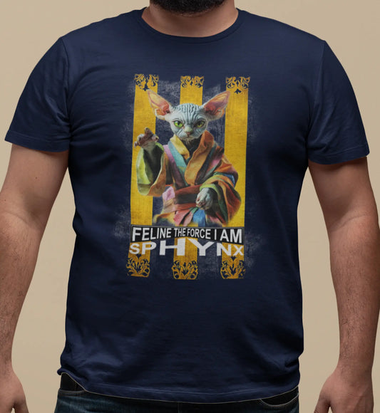 Close-up of the 'Feline Power – Sphynx Unleased' print highlighting the fine sci-fi lines, shading, and expressive details of the Sphynx cat artwork.