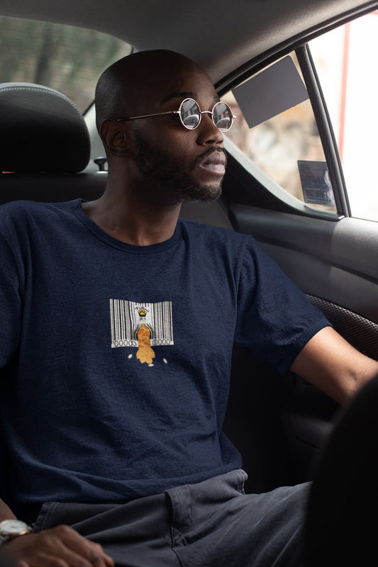 Model wearing Not For Sale Cat T-Shirt – minimalist barcode design with playful cat paw, unisex premium tee.