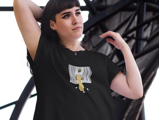 Model wearing Not For Sale Cat T-Shirt – minimalist barcode design with playful cat paw, unisex premium tee.