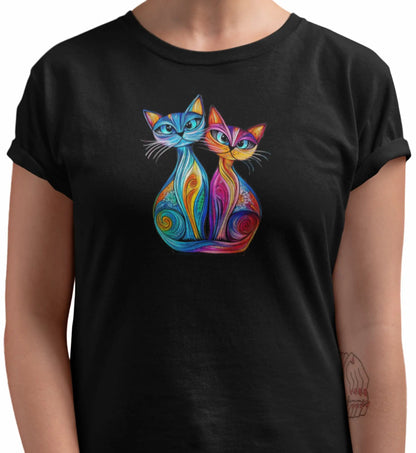 Close-up of Colorlight Double design showing stained glass style two cats artwork with vibrant rainbow tones