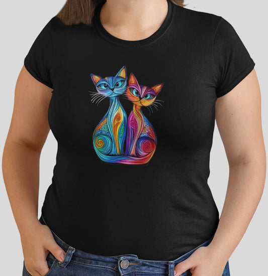 Close-up of Colorlight Double design showing stained glass style two cats artwork with vibrant rainbow tones