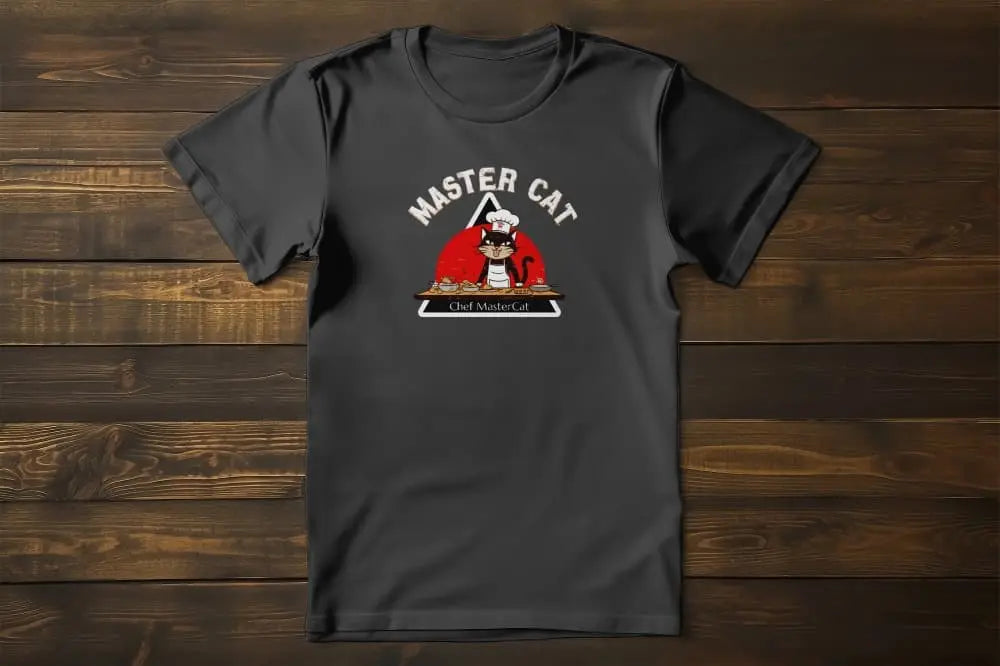 Chef Mastercat Funny Cat Chef T-Shirt – minimalist design of cat with chef hat and apron, unisex premium fit.