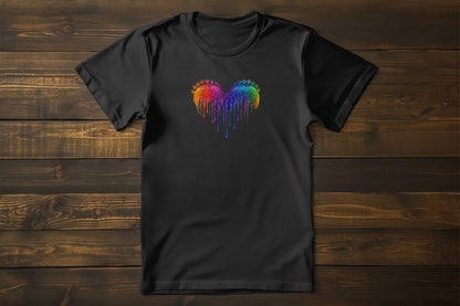 Flat lay of Lover Cat classic women’s t-shirt featuring heart surrounded by tiny cat paw prints