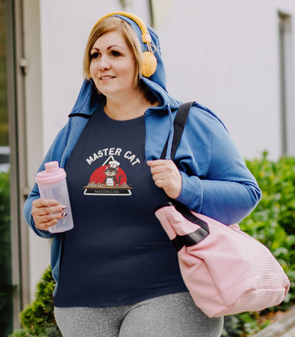 Casual outfit with Mastercat Masterclass Funny Cat Chef T-Shirt – playful culinary cat design for foodies and cat lovers.