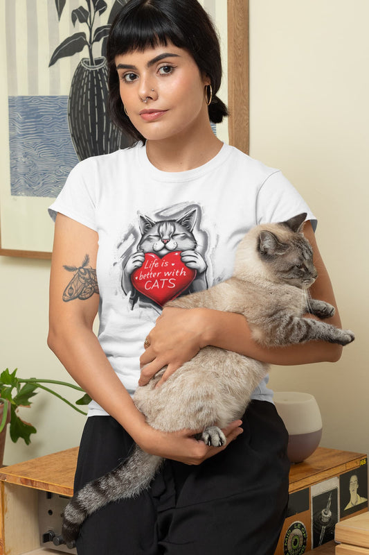 Mockup of Life Is Better With Cats women’s t-shirt with minimalist artistic cat lover design