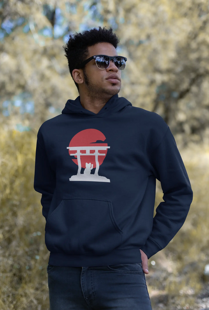 Model in a calm pose holding "Manekineko Tori" Mug, focusing on contemplation and peace.