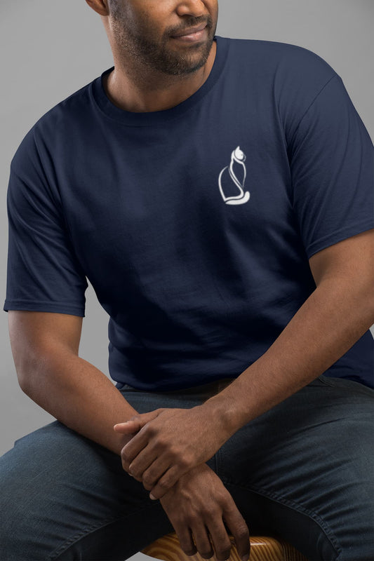Mockup of Noir Paws unisex premium t-shirt with sleek minimalist cat silhouette design