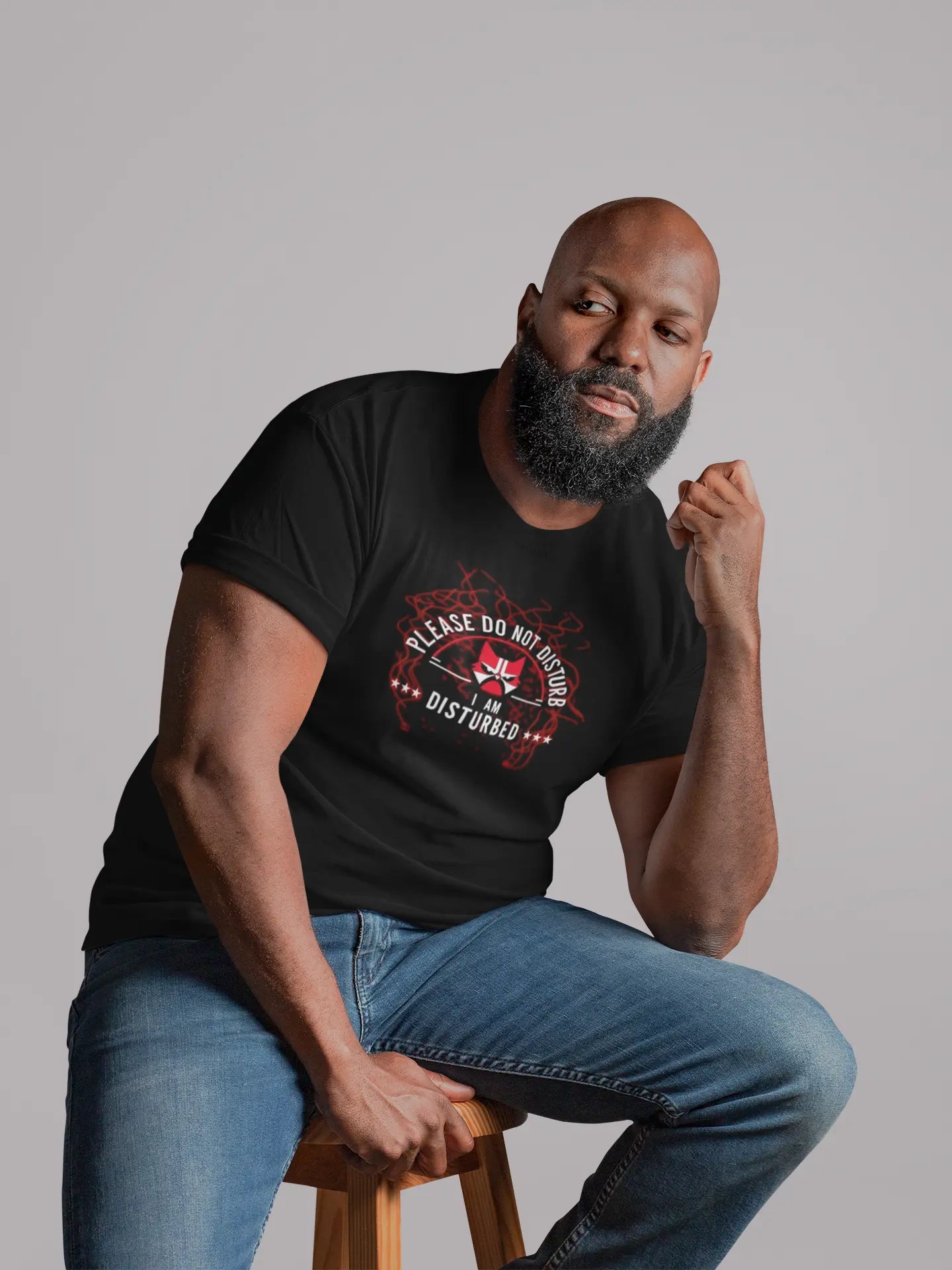 Casual look with I Am Disturbed Funny Cat Humor T-Shirt – sarcastic unisex tee for cat lovers and humor fans.