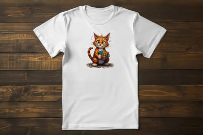 Puzzle? Nevermind Funny Confused Cat T-Shirt – unisex premium tee featuring orange cat with Rubik’s Cube design