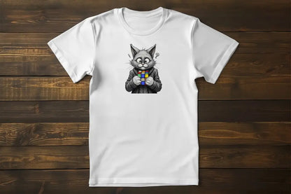 Cubecat Funny Cat & Rubik’s Cube T-Shirt – minimalist unisex premium tee featuring cat and Rubik’s cube graphic