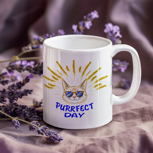 Purrfect Day – Cool Cat with Sunglasses 11oz Ceramic Mug Felinamia