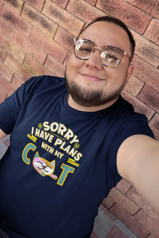Model wearing Sorry I Have Plans With My Cat T-Shirt – unisex premium tee with funny cat lover design