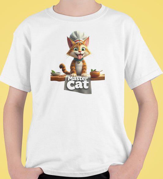 Close-up of Master Cat Funny Chef Cat Lover T-Shirt – charismatic cat illustration wearing classic chef hat.
