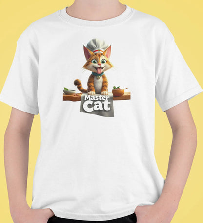 Close-up of Master Cat Funny Chef Cat Lover T-Shirt – charismatic cat illustration wearing classic chef hat.