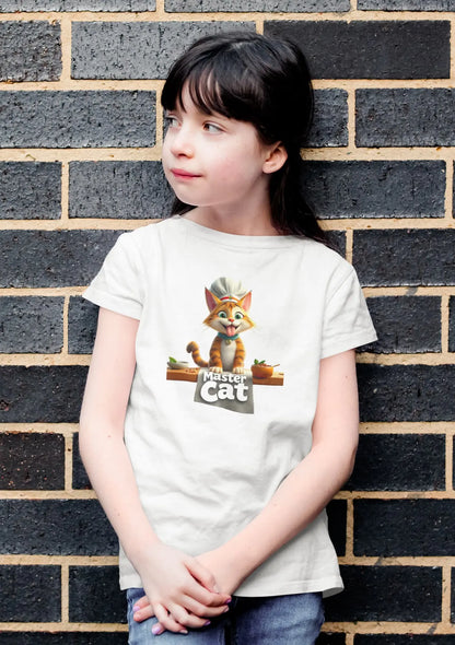 Model wearing Master Cat Funny Chef Cat Lover T-Shirt – unisex premium tee with humorous kitchen cat design.