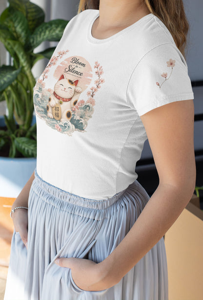 Bloom in Silence | Maneki Neko Cherry Blossom Shirt (Unisex) | Felinamia Felinamia