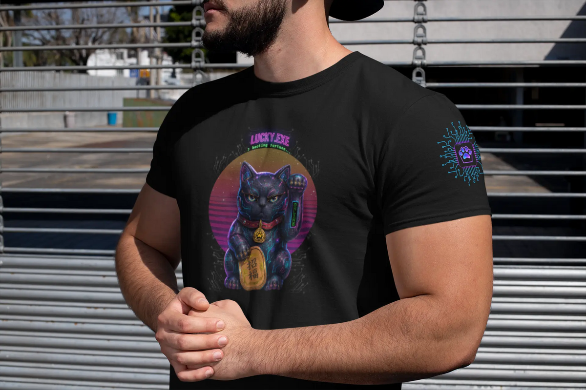 Maneki Lucky.exe | Futuristic Maneki Neko Cat T-shirt (Unisex) | Felinamia Felinamia