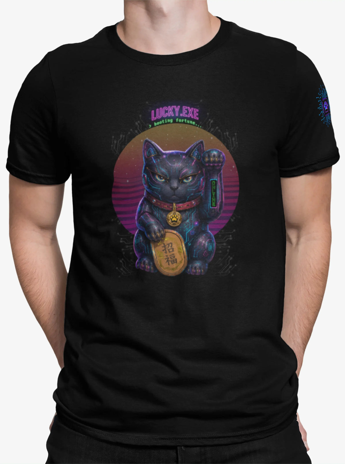 Maneki Lucky.exe | Futuristic Maneki Neko Cat T-shirt (Unisex) | Felinamia Felinamia