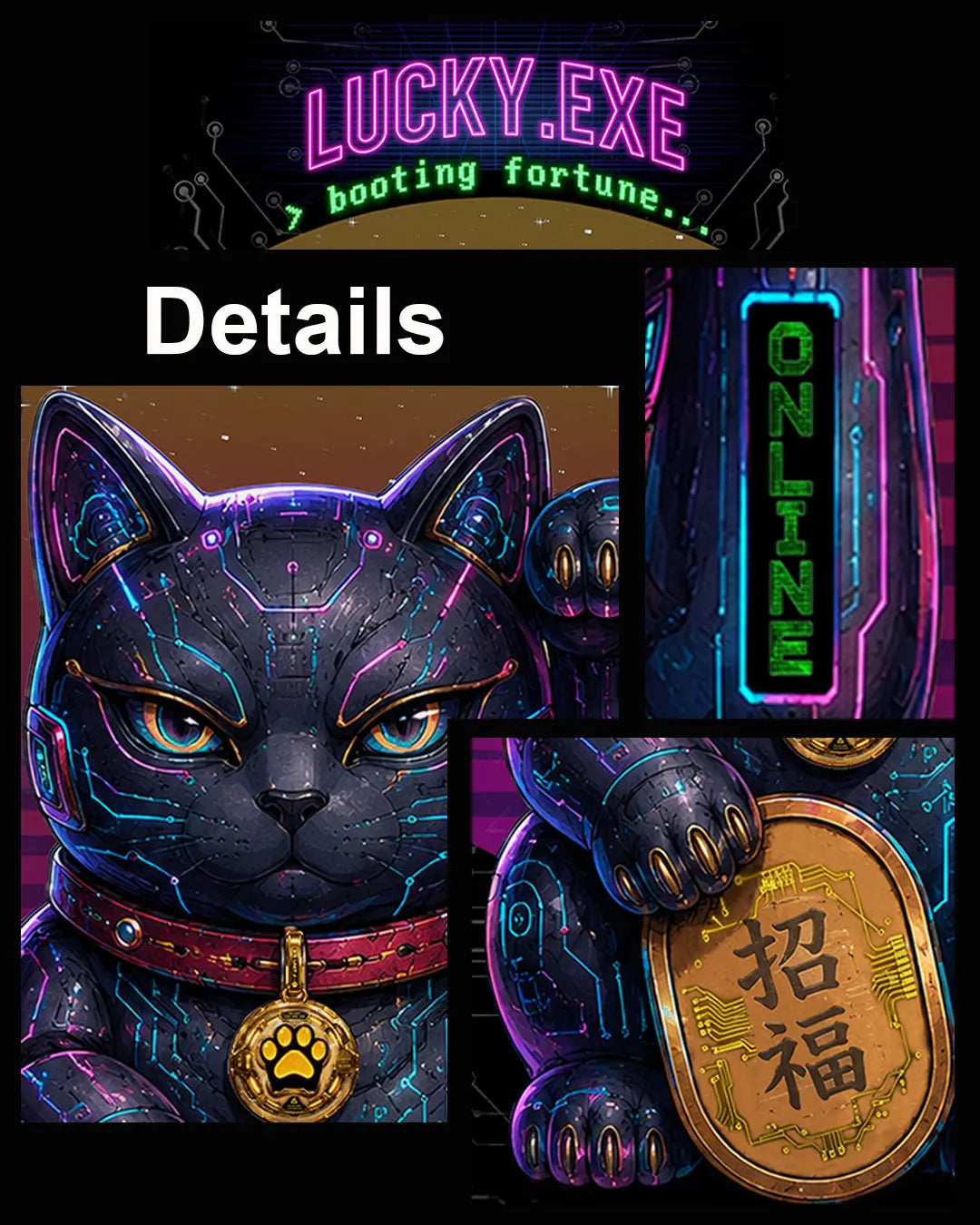 Maneki Lucky.exe | Futuristic Maneki Neko Cat | Enhanced Matte Poster Felinamia