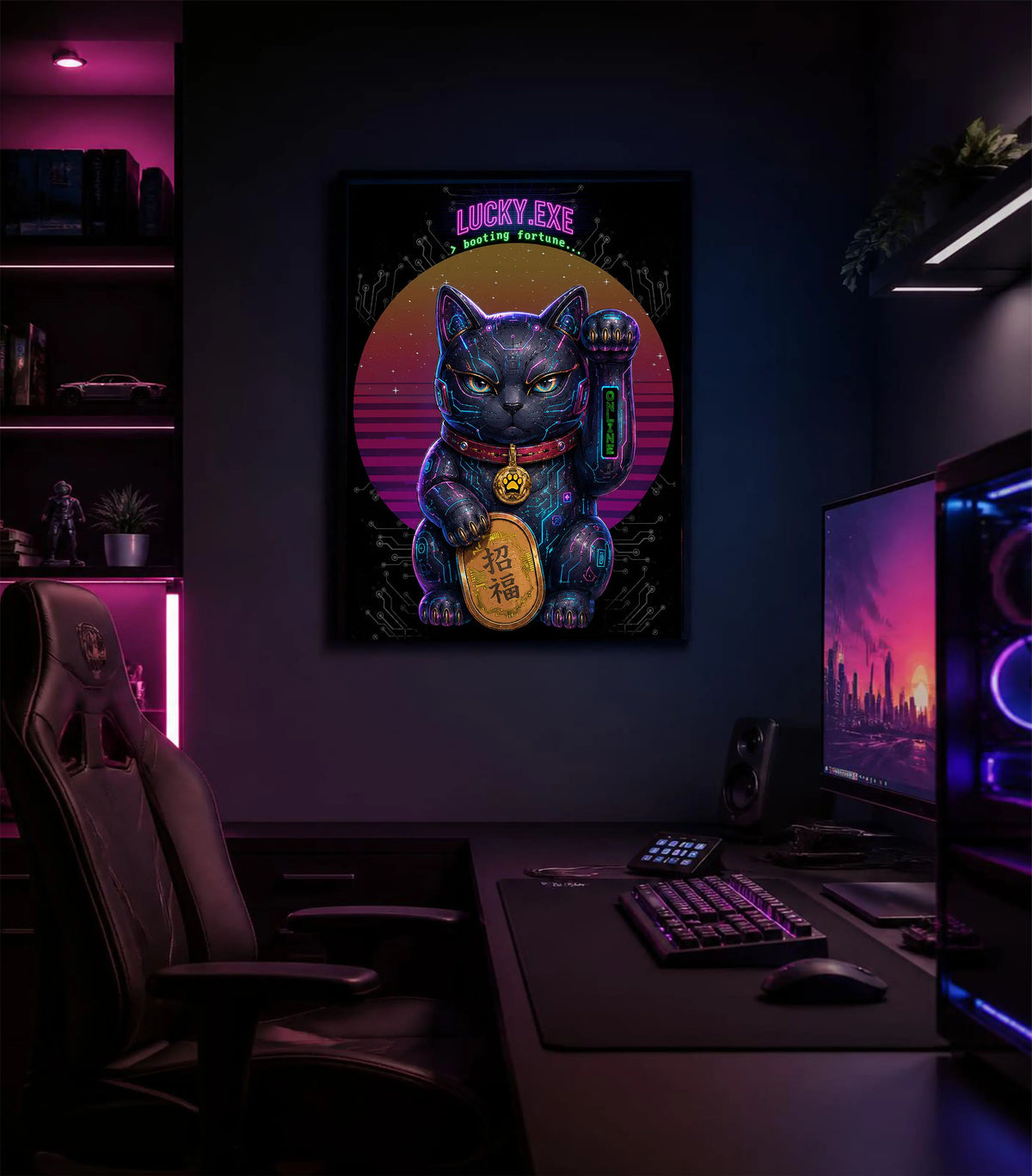 Maneki Lucky.exe | Futuristic Maneki Neko Cat | Enhanced Matte Poster Felinamia