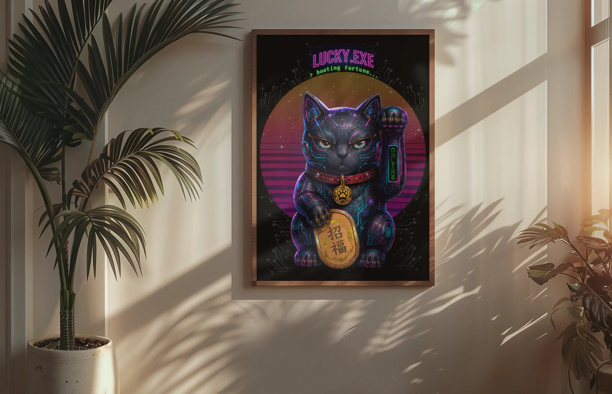 Maneki Lucky.exe | Futuristic Maneki Neko Cat | Enhanced Matte Poster Felinamia