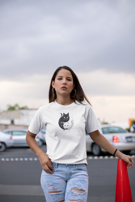 YIN YANG CAT - Premium Unisex Crewneck T-shirt